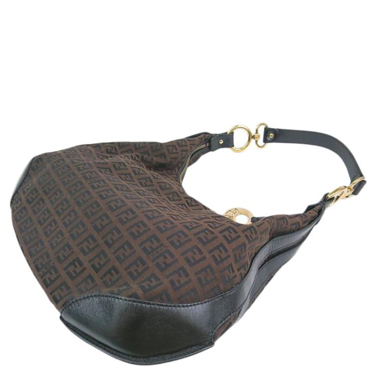Pre Owned Fendi Tobacco Zucchino Canvas/Leather Front Pocket Hobo