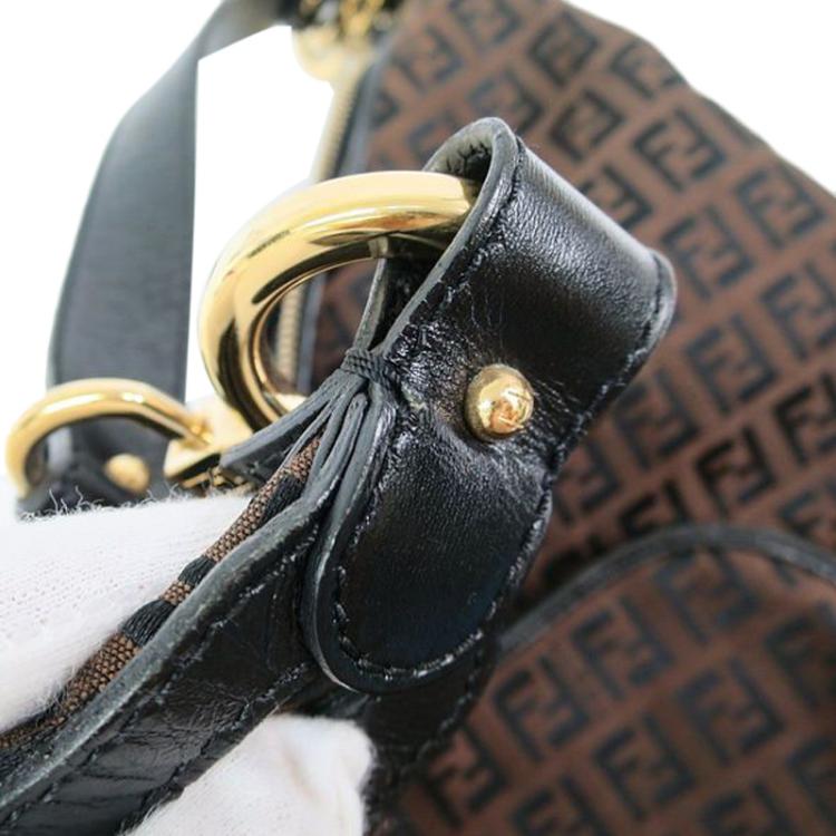 Pre Owned Fendi Tobacco Zucchino Canvas/Leather Front Pocket Hobo