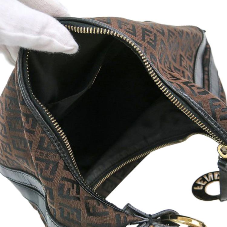 Pre Owned Fendi Tobacco Zucchino Canvas/Leather Front Pocket Hobo