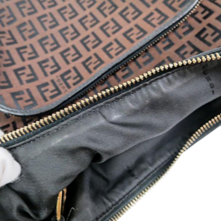 Pre Owned Fendi Tobacco Zucchino Canvas/Leather Front Pocket Hobo