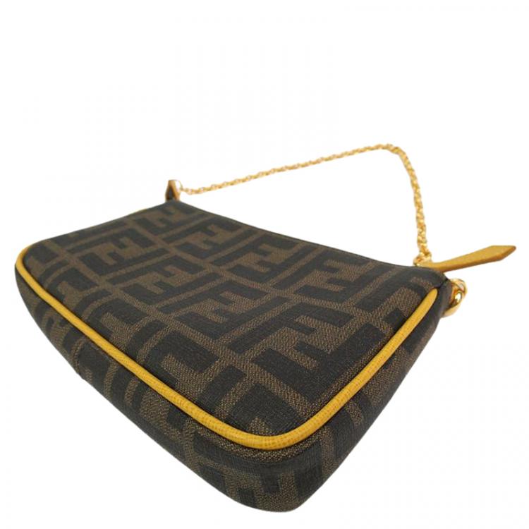 Pre Owned Fendi Tobacco Zucca Canvas Mini Pochette Bag