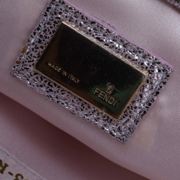 Pre Owned Fendi Metallic Beige/Silver Zucchino Canvas Frame Chain Clutch