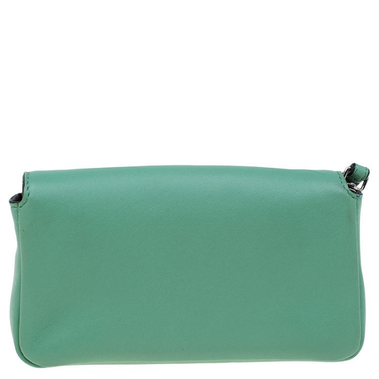 Pre Owned Fendi Moss Green Leather Micro Monster Baguette Crossbody Bag