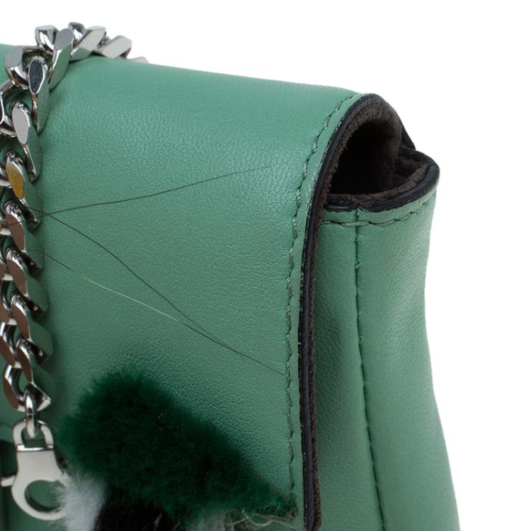 Pre Owned Fendi Moss Green Leather Micro Monster Baguette Crossbody Bag