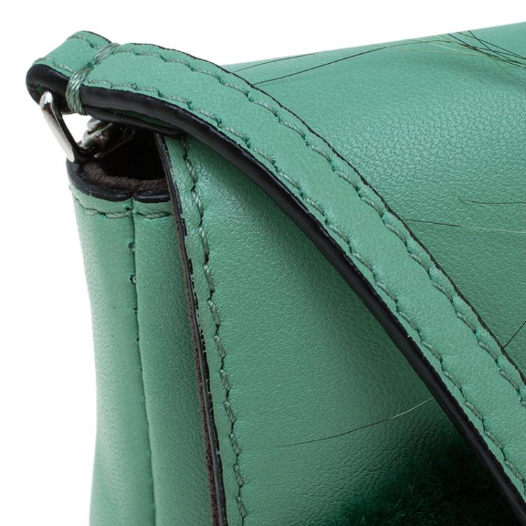 Pre Owned Fendi Moss Green Leather Micro Monster Baguette Crossbody Bag