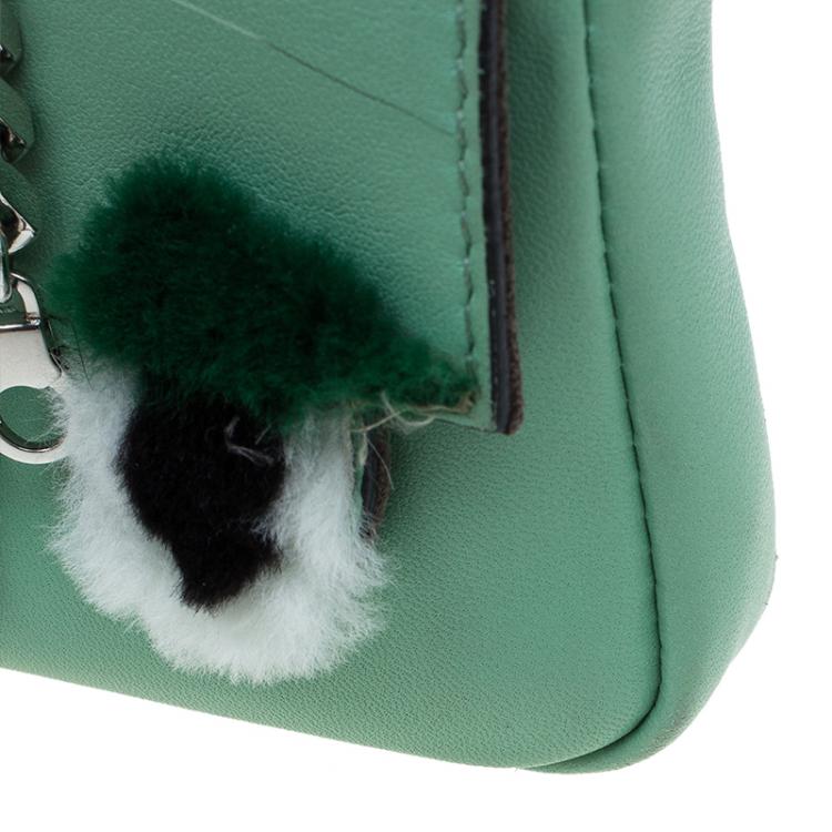 Pre Owned Fendi Moss Green Leather Micro Monster Baguette Crossbody Bag