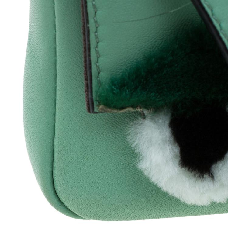Pre Owned Fendi Moss Green Leather Micro Monster Baguette Crossbody Bag