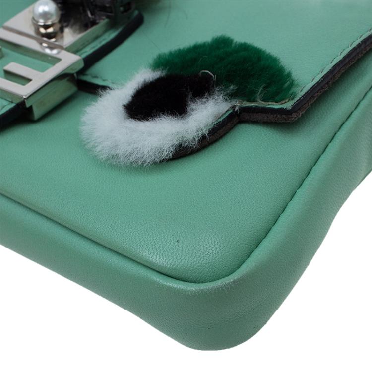 Pre Owned Fendi Moss Green Leather Micro Monster Baguette Crossbody Bag