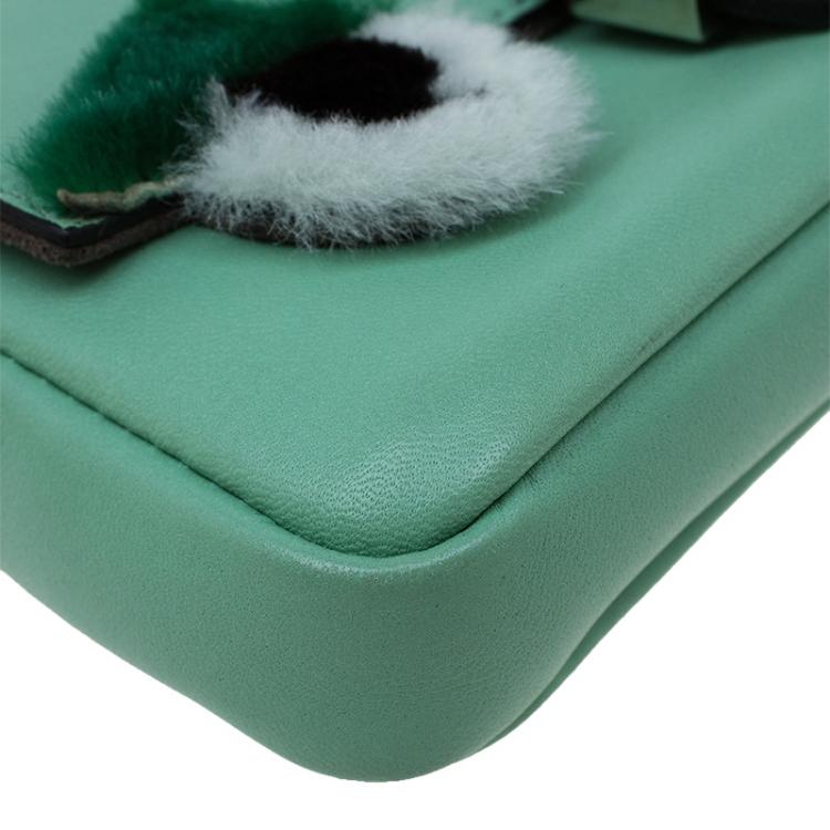 Pre Owned Fendi Moss Green Leather Micro Monster Baguette Crossbody Bag