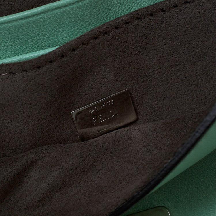 Pre Owned Fendi Moss Green Leather Micro Monster Baguette Crossbody Bag