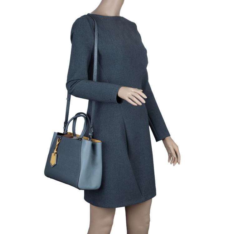 Pre Owned Fendi Grey Two Tone Saffiano Leather Small 2Jours Tote