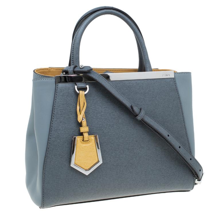 Pre Owned Fendi Grey Two Tone Saffiano Leather Small 2Jours Tote