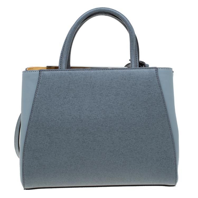 Pre Owned Fendi Grey Two Tone Saffiano Leather Small 2Jours Tote