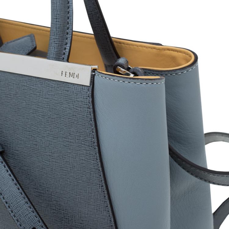 Pre Owned Fendi Grey Two Tone Saffiano Leather Small 2Jours Tote