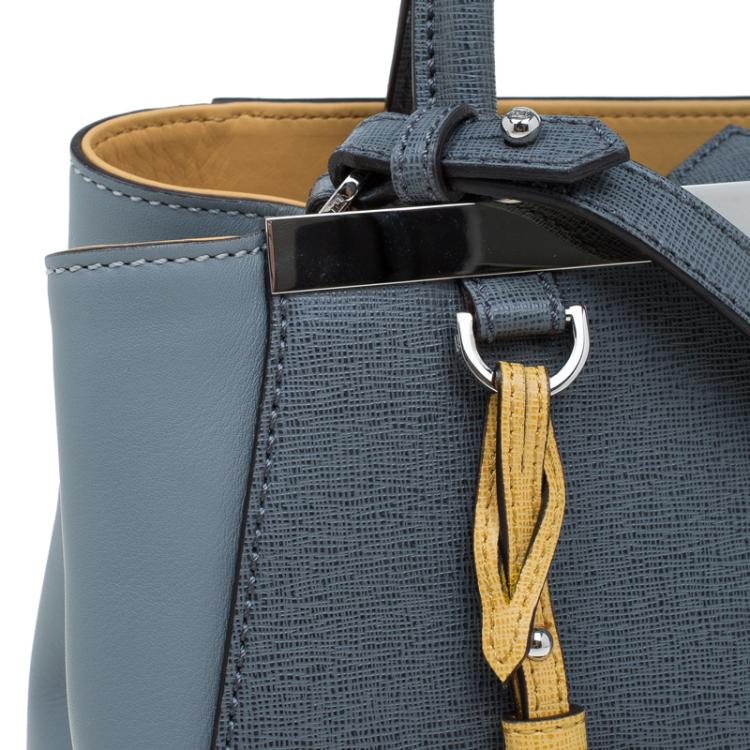 Pre Owned Fendi Grey Two Tone Saffiano Leather Small 2Jours Tote
