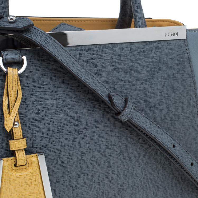 Pre Owned Fendi Grey Two Tone Saffiano Leather Small 2Jours Tote