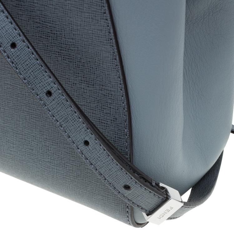 Pre Owned Fendi Grey Two Tone Saffiano Leather Small 2Jours Tote