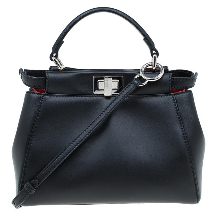 ☆FENDI☆ Peekaboo Mini leather bag トート ショルダーバッグ Fendi Black Leather Mini Peekaboo Top Handle Bag Fendi | TLC