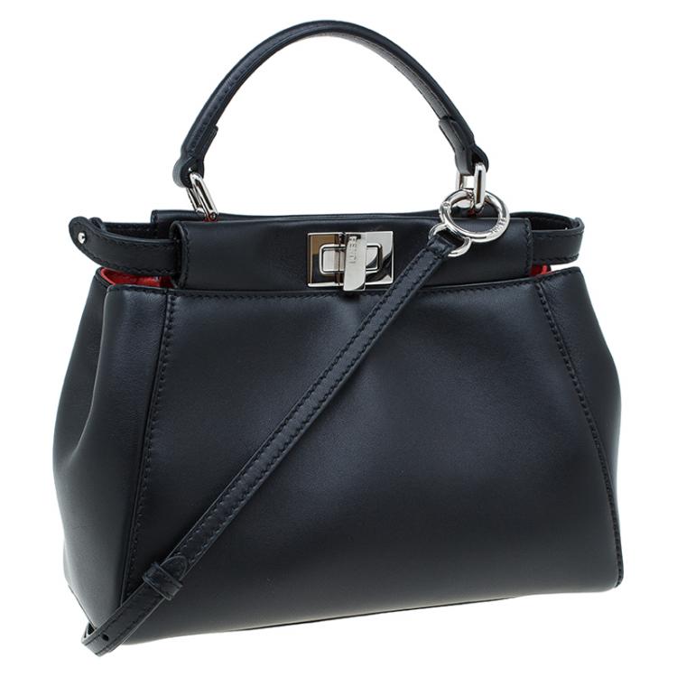 مملوكة مسبقًا Fendi Black Leather Mini Peekaboo Top Handle Bag