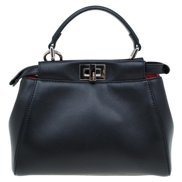 مملوكة مسبقًا Fendi Black Leather Mini Peekaboo Top Handle Bag