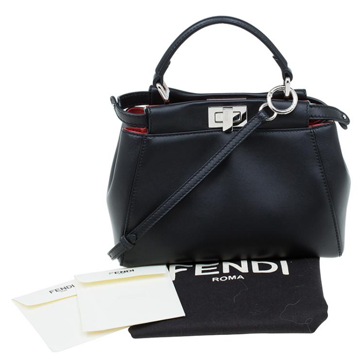 مملوكة مسبقًا Fendi Black Leather Mini Peekaboo Top Handle Bag