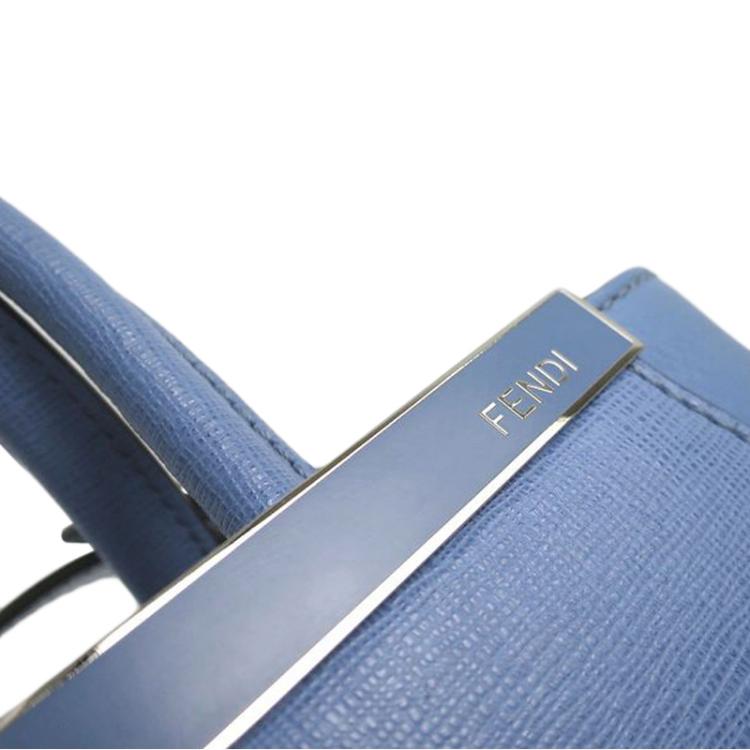 Pre Owned Fendi Blue Vitello Leather Petite 2Jours Elite Tote