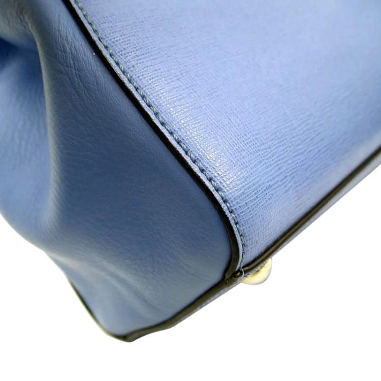 Pre Owned Fendi Blue Vitello Leather Petite 2Jours Elite Tote