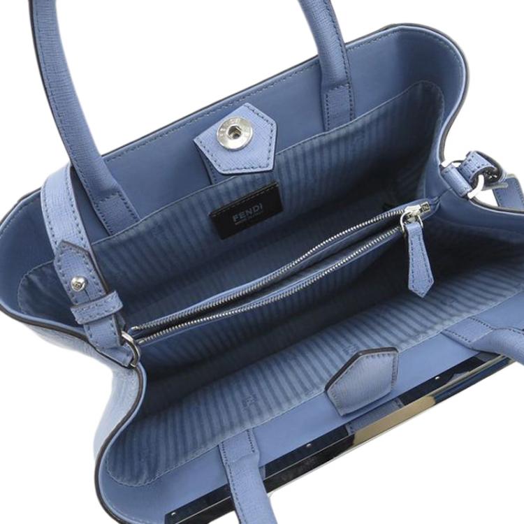 Pre Owned Fendi Blue Vitello Leather Petite 2Jours Elite Tote