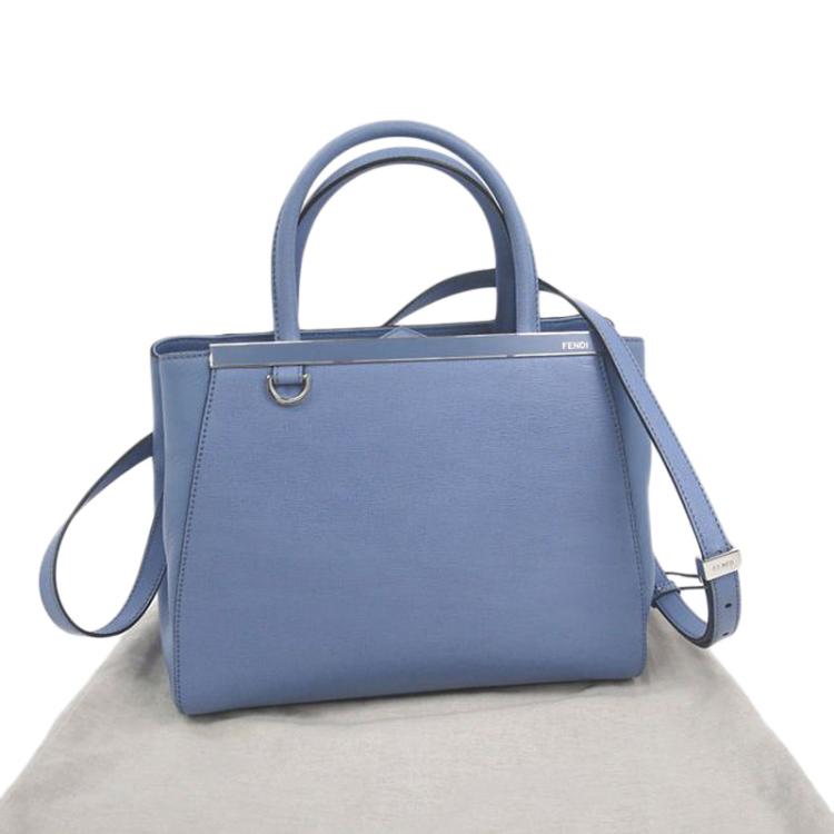 Pre Owned Fendi Blue Vitello Leather Petite 2Jours Elite Tote
