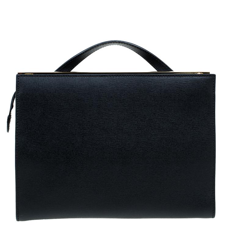 Pre Owned Fendi Black Calfskin Leather Demi Jour Top Handle Bag