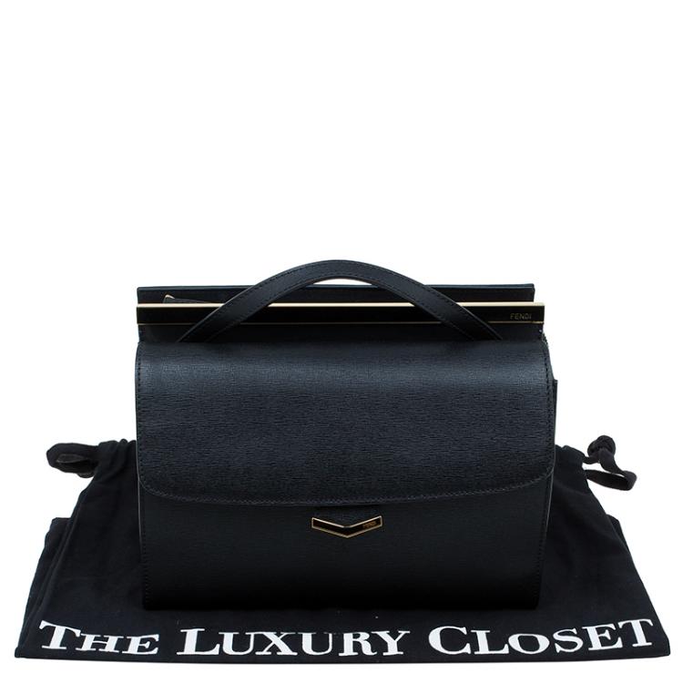 Pre Owned Fendi Black Calfskin Leather Demi Jour Top Handle Bag