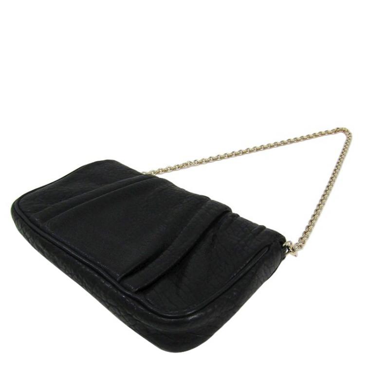 Pre Owned Fendi Black Pebbled Leather Mia Pochette Bag