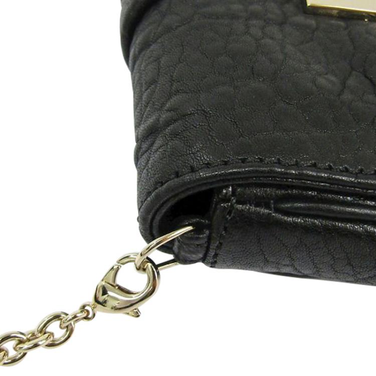 Pre Owned Fendi Black Pebbled Leather Mia Pochette Bag