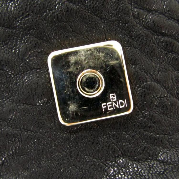 Pre Owned Fendi Black Pebbled Leather Mia Pochette Bag