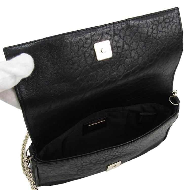 Pre Owned Fendi Black Pebbled Leather Mia Pochette Bag
