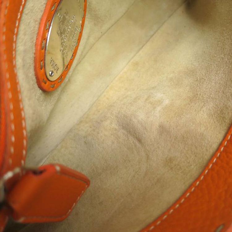 Pre Owned Fendi Orange Selleria Leather Baguette Shoulder Bag