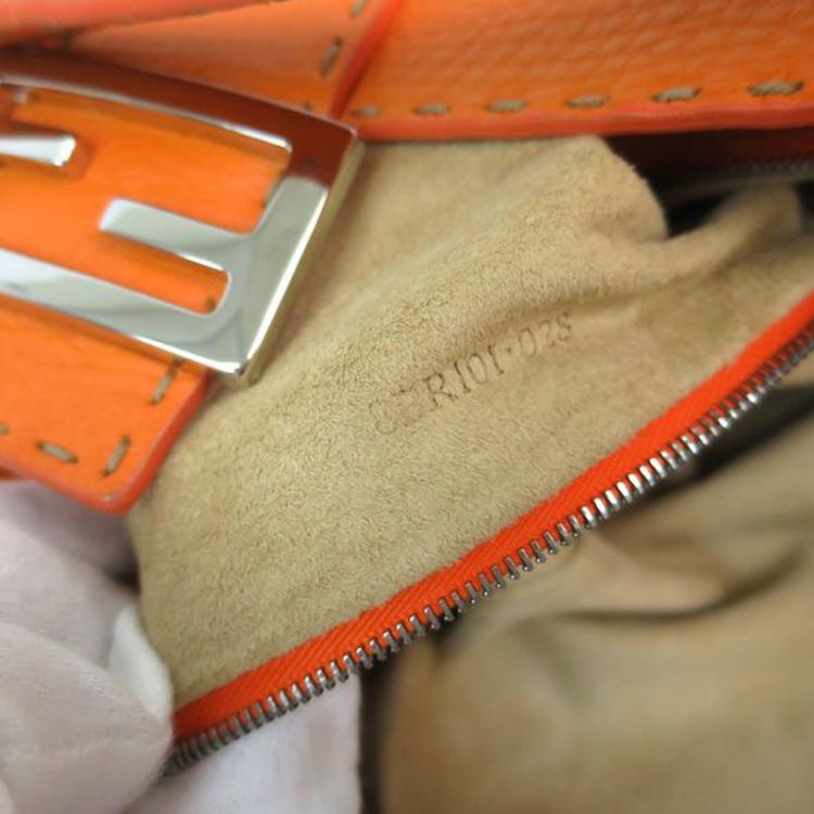 Pre Owned Fendi Orange Selleria Leather Baguette Shoulder Bag