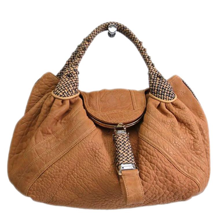 Pre Owned Fendi Brown Leather Large Spy Hobo