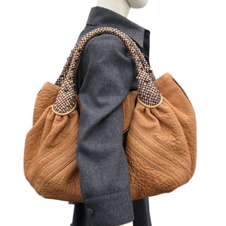 Pre Owned Fendi Brown Leather Large Spy Hobo