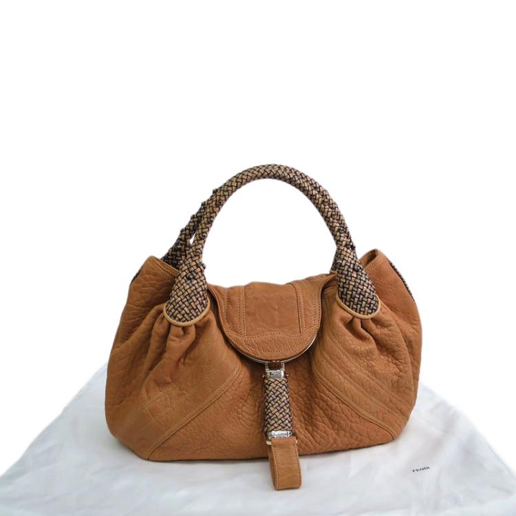 Pre Owned Fendi Brown Leather Large Spy Hobo