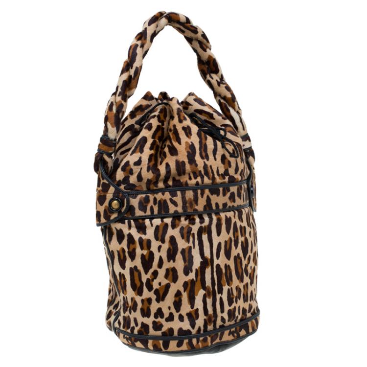 Pre Owned Fendi Leopard Print Calf Hair Palazzo Bucket Shoulder Bag