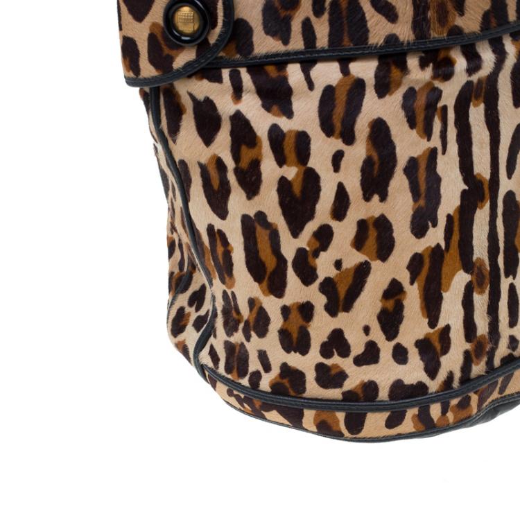 Pre Owned Fendi Leopard Print Calf Hair Palazzo Bucket Shoulder Bag
