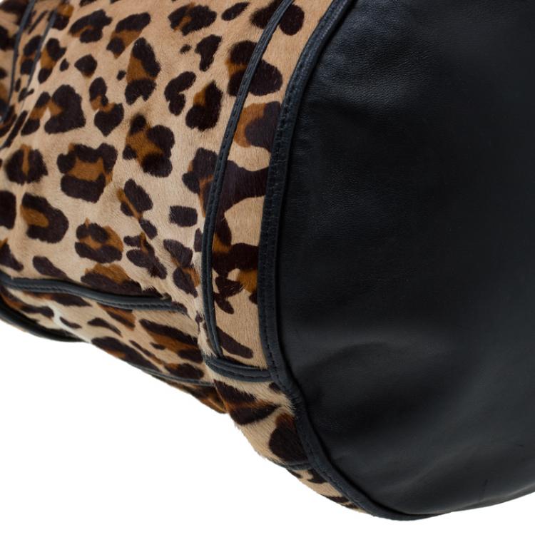Pre Owned Fendi Leopard Print Calf Hair Palazzo Bucket Shoulder Bag