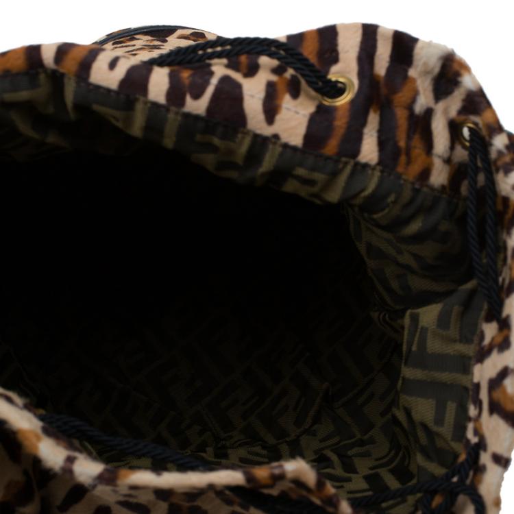 Pre Owned Fendi Leopard Print Calf Hair Palazzo Bucket Shoulder Bag