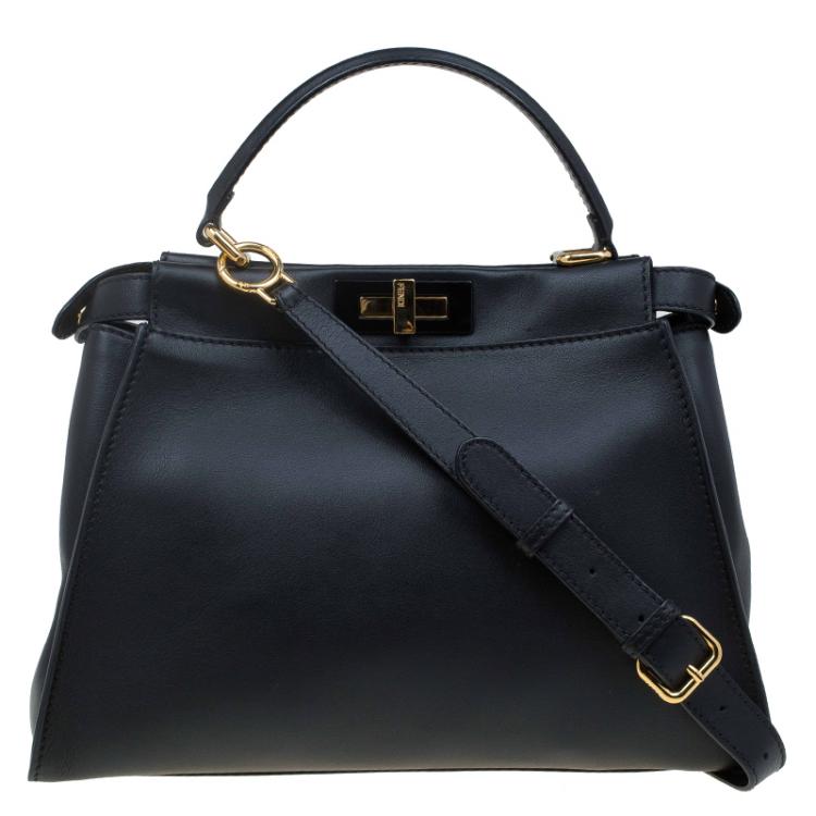 Pre Owned Fendi Black Leather Medium Peekaboo Tote