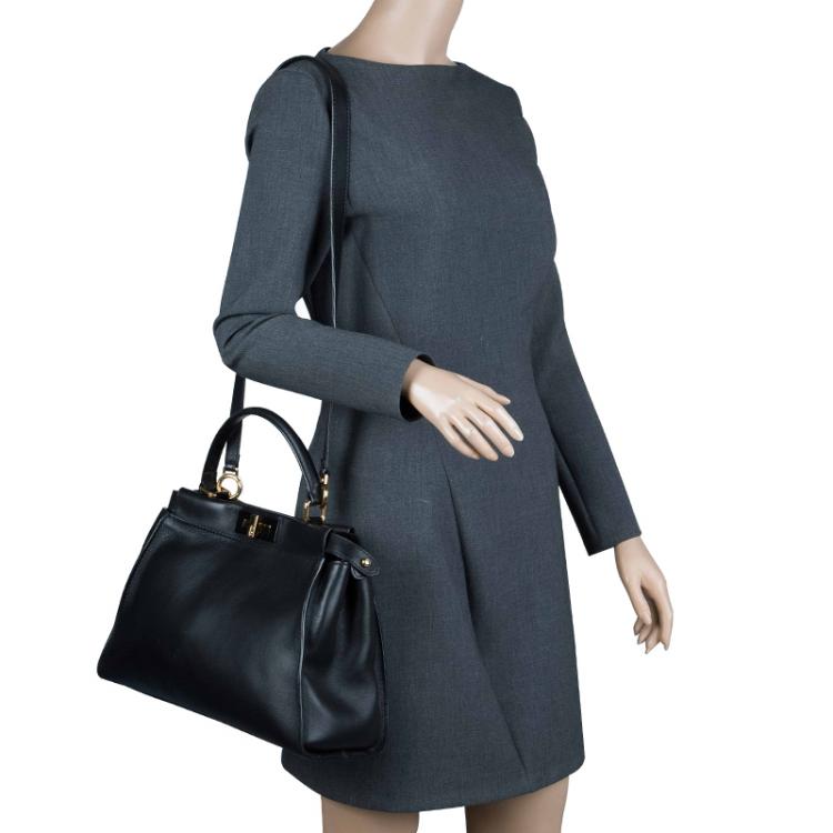 Pre Owned Fendi Black Leather Medium Peekaboo Tote