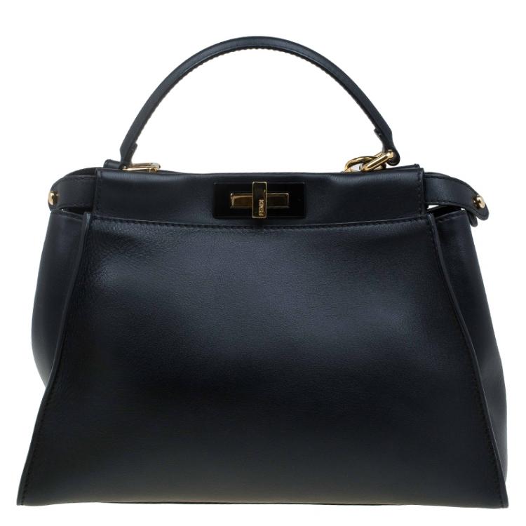 Pre Owned Fendi Black Leather Medium Peekaboo Tote