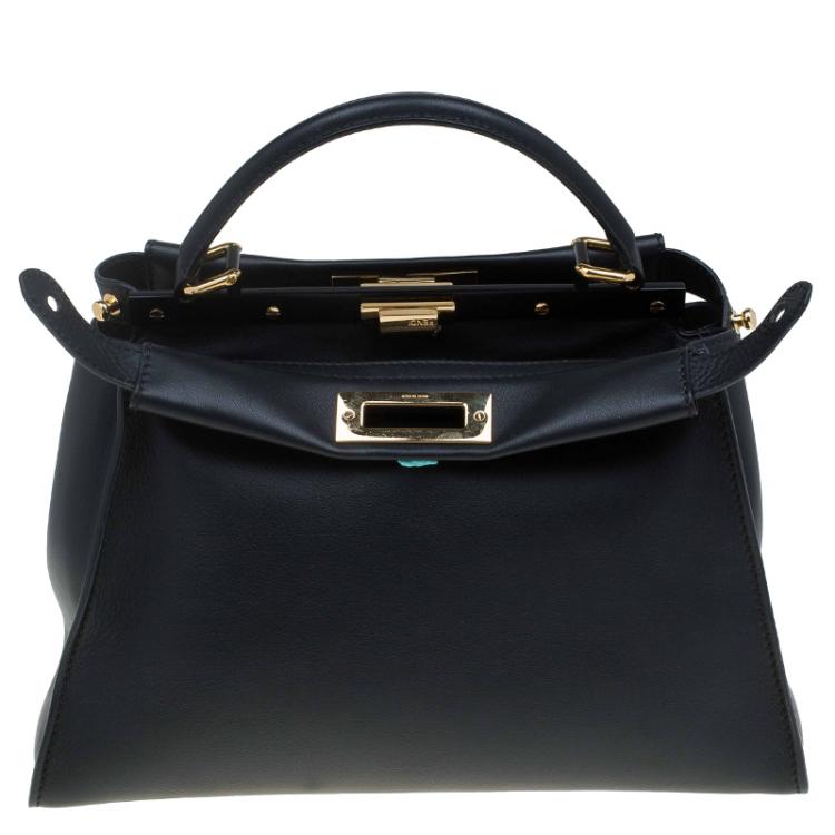 Pre Owned Fendi Black Leather Medium Peekaboo Tote