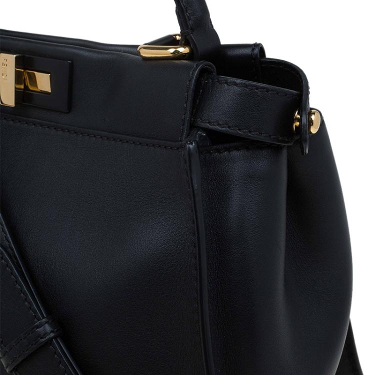 Pre Owned Fendi Black Leather Medium Peekaboo Tote