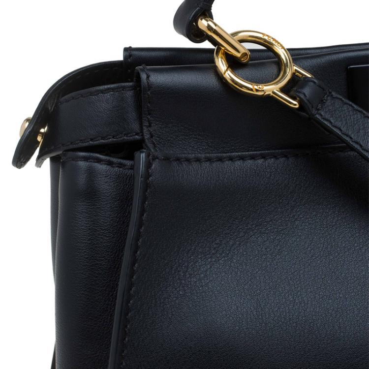 Pre Owned Fendi Black Leather Medium Peekaboo Tote